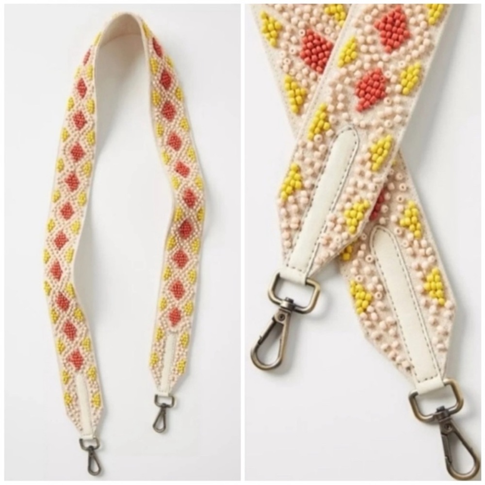 Anthropologie Geo Beaded Bag Strap - coral